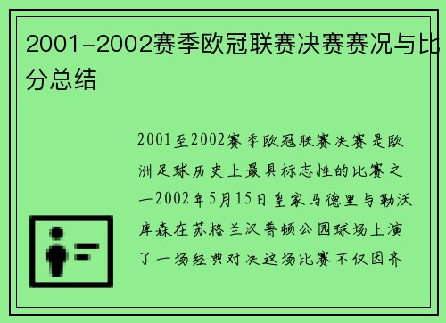 2001-2002赛季欧冠联赛决赛赛况与比分总结