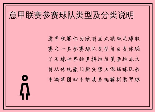 意甲联赛参赛球队类型及分类说明