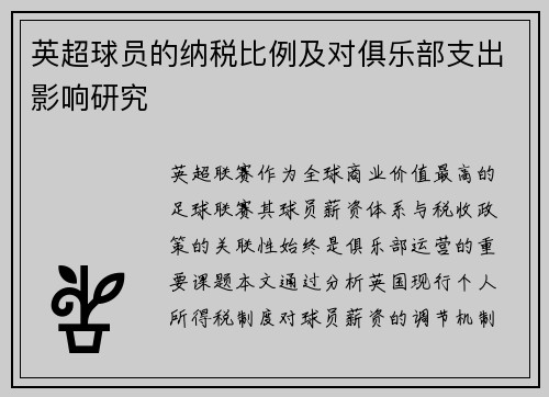 英超球员的纳税比例及对俱乐部支出影响研究