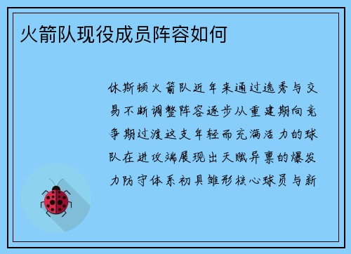 火箭队现役成员阵容如何